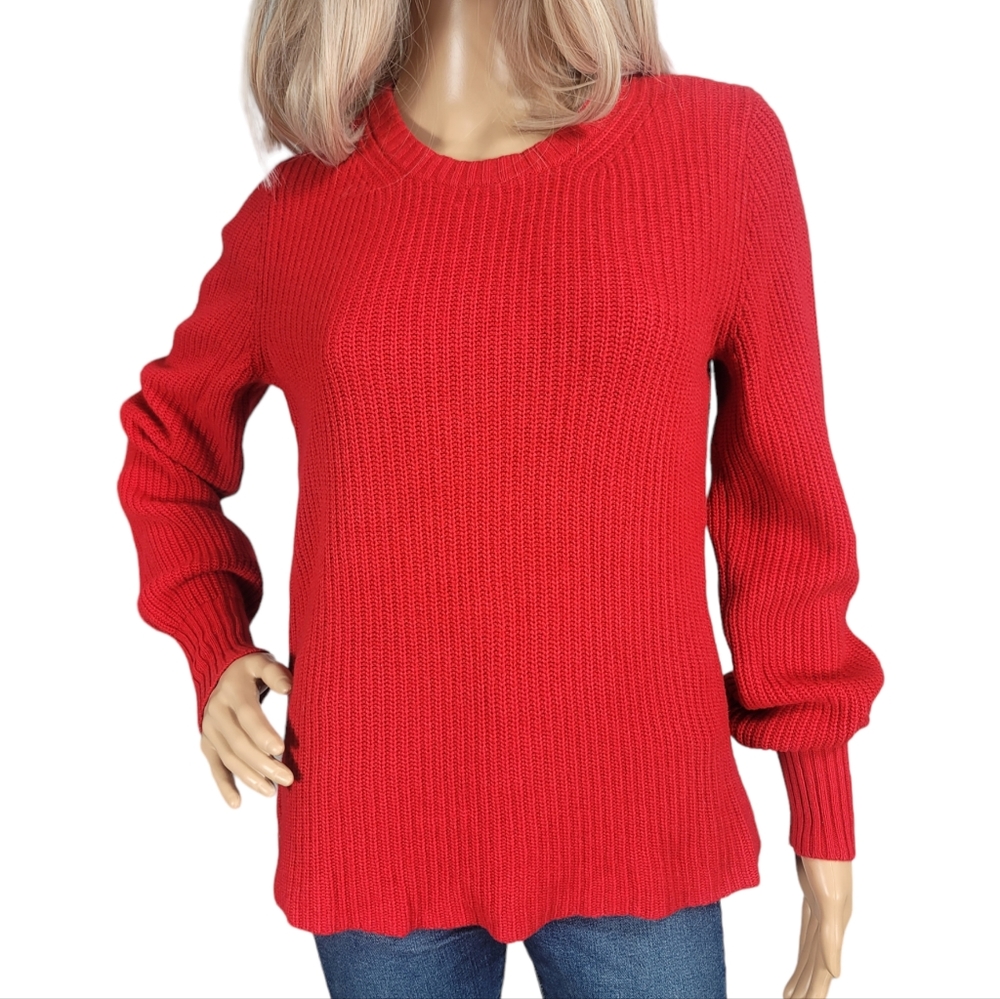 TORY BURCH Wool Blend Red Ribbed Sweater sz S
